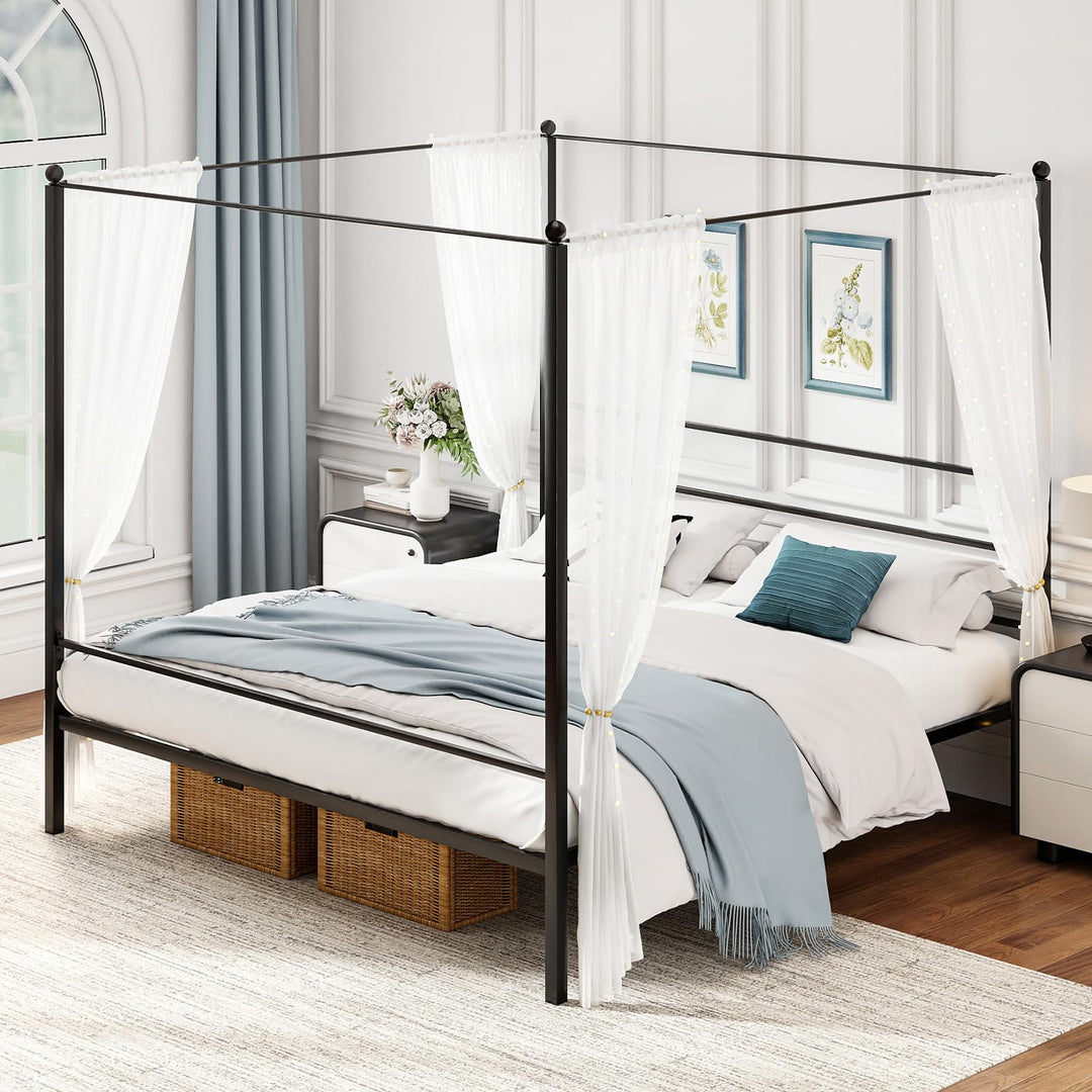 Giantex King Size Metal Canopy Bed Frame with 4 Poster &amp; Headboard