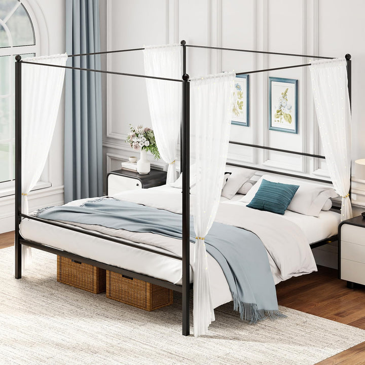 Giantex King Size Metal Canopy Bed Frame with 4 Poster &amp; Headboard