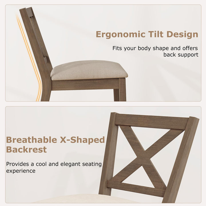 Giantex Wooden Dining Chairs Set of 2/4 with Rubber Wood Legs, Fabric Padded Seat Cross Back
