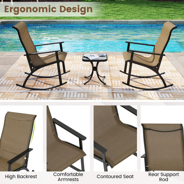 Giantex 3 Piece Rocking Bistro Set with 2 Rocking Chairs & Coffee Table