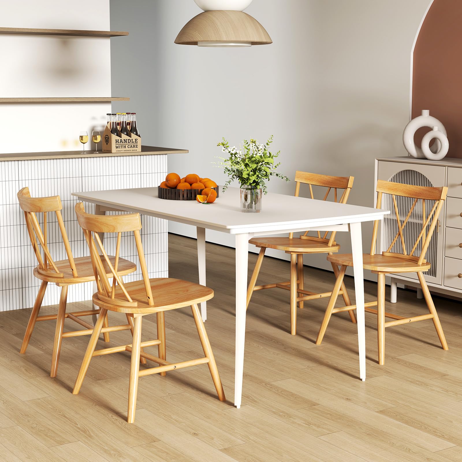 Giantex Wooden Dining Chairs Set of 2/4, Farmhouse Windsor Kitchen Chairs w/Cross Back, Wide Seat