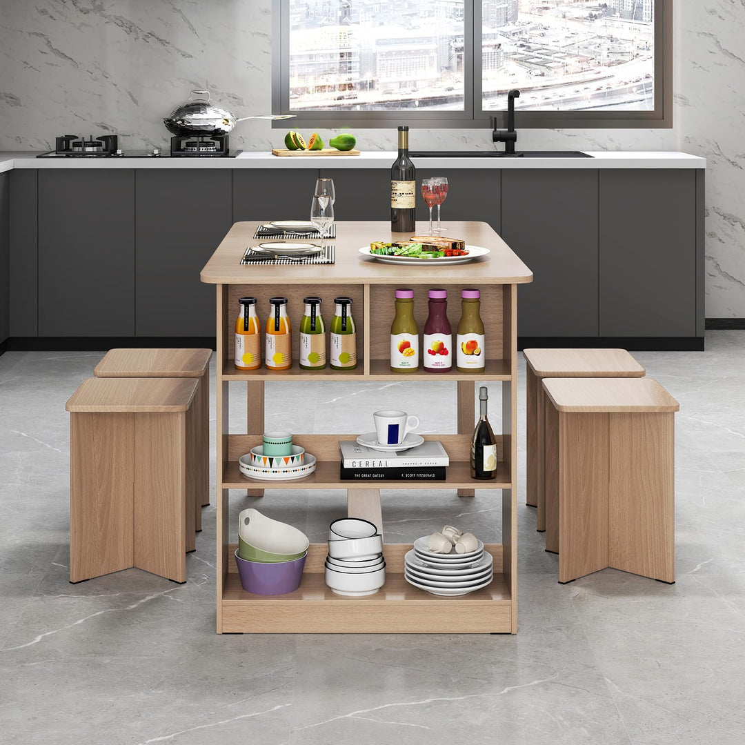 Giantex Kitchen Table Set for 4 with Side Storage Shelf