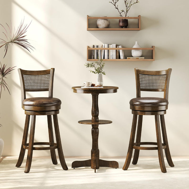 Giantex 30" Bar Height Bar Chairs with PE Rattan Backrest Upholstered Leathaire Barstools
