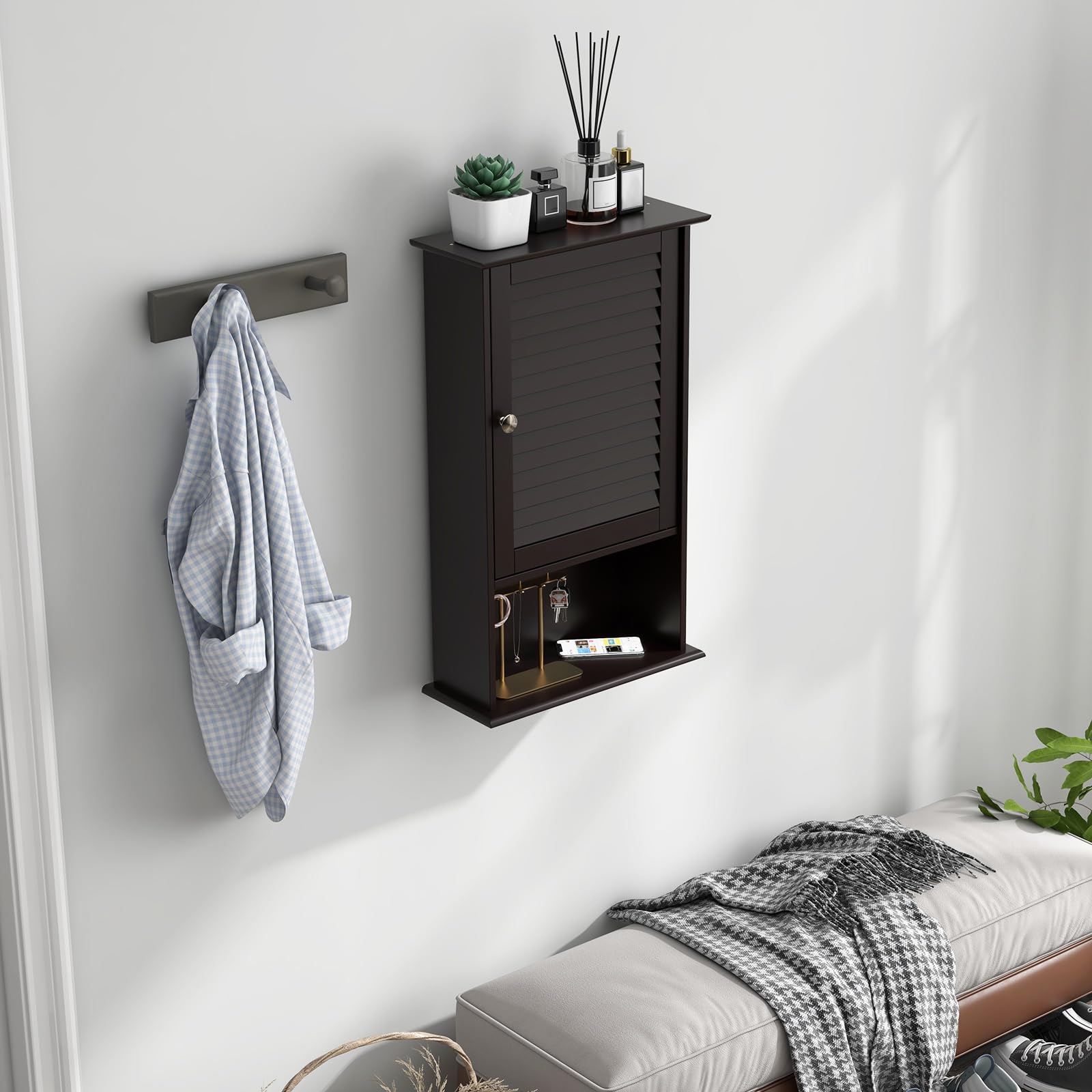 Giantex Bathroom Wall Mount Cabinet - Over The Toilet Storage Organizer with Single Door and Adjustable Shel