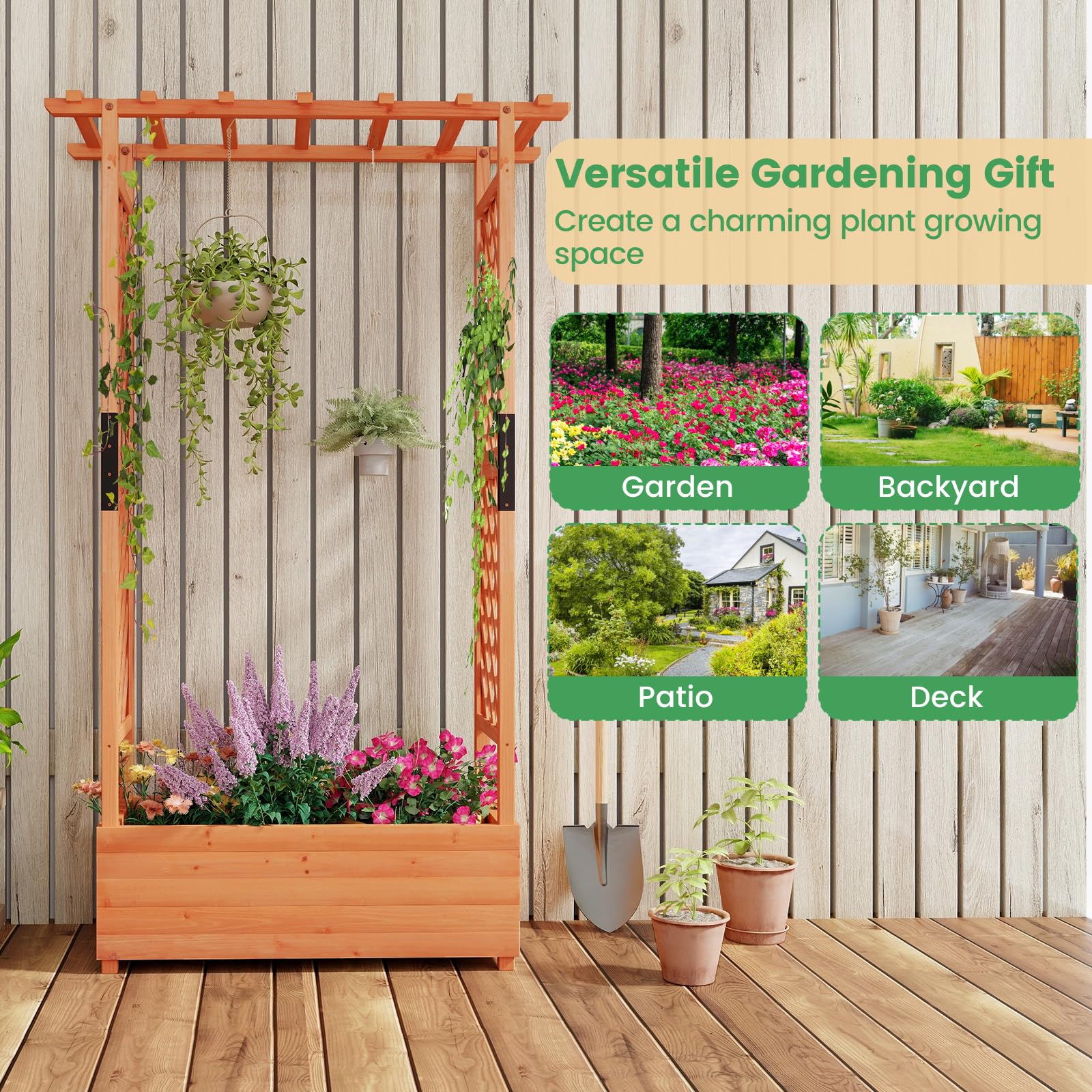Giantex Raised Garden Bed with 2-Sided Trellis & Hanging Roof