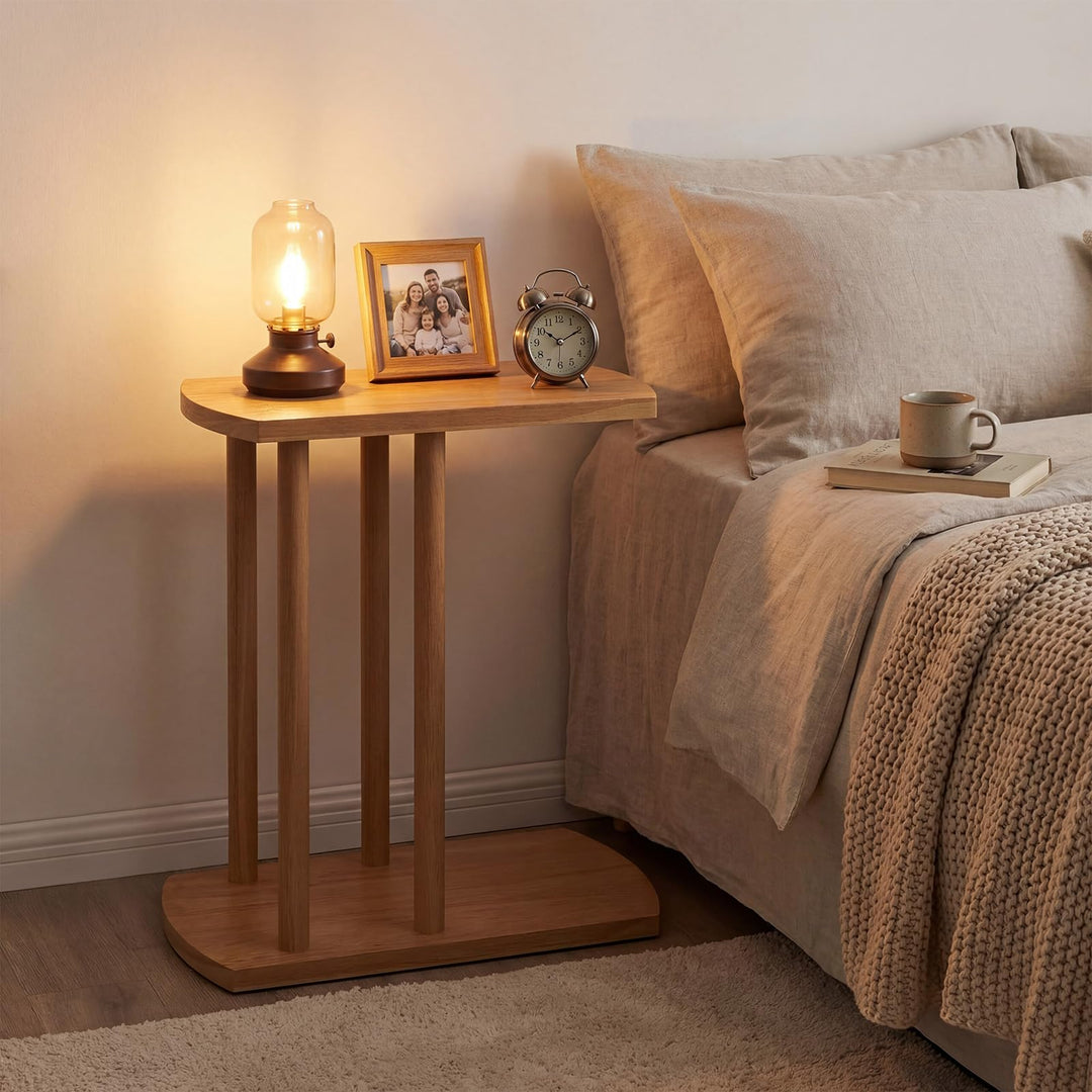 Giantex C-Shaped Teak Wood Side Table Set of 1/2 Narrow 2-Tier Couch Tables