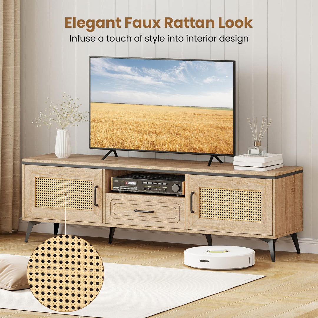 Giantex TV Stand for 60/65 Inch TV | Boho Entertainment Center with Storage Cabinets