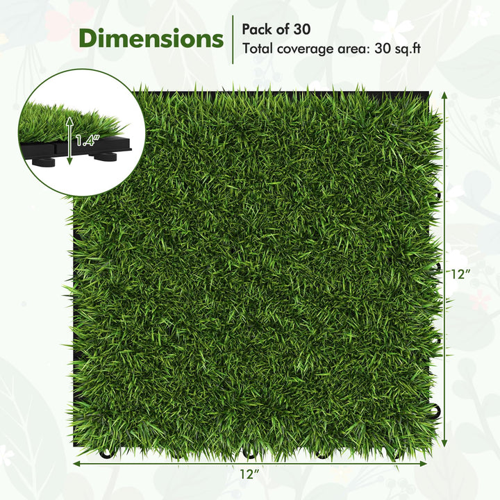 Giantex 30 Pack Interlocking Artificial Grass Tiles(12" x 12")