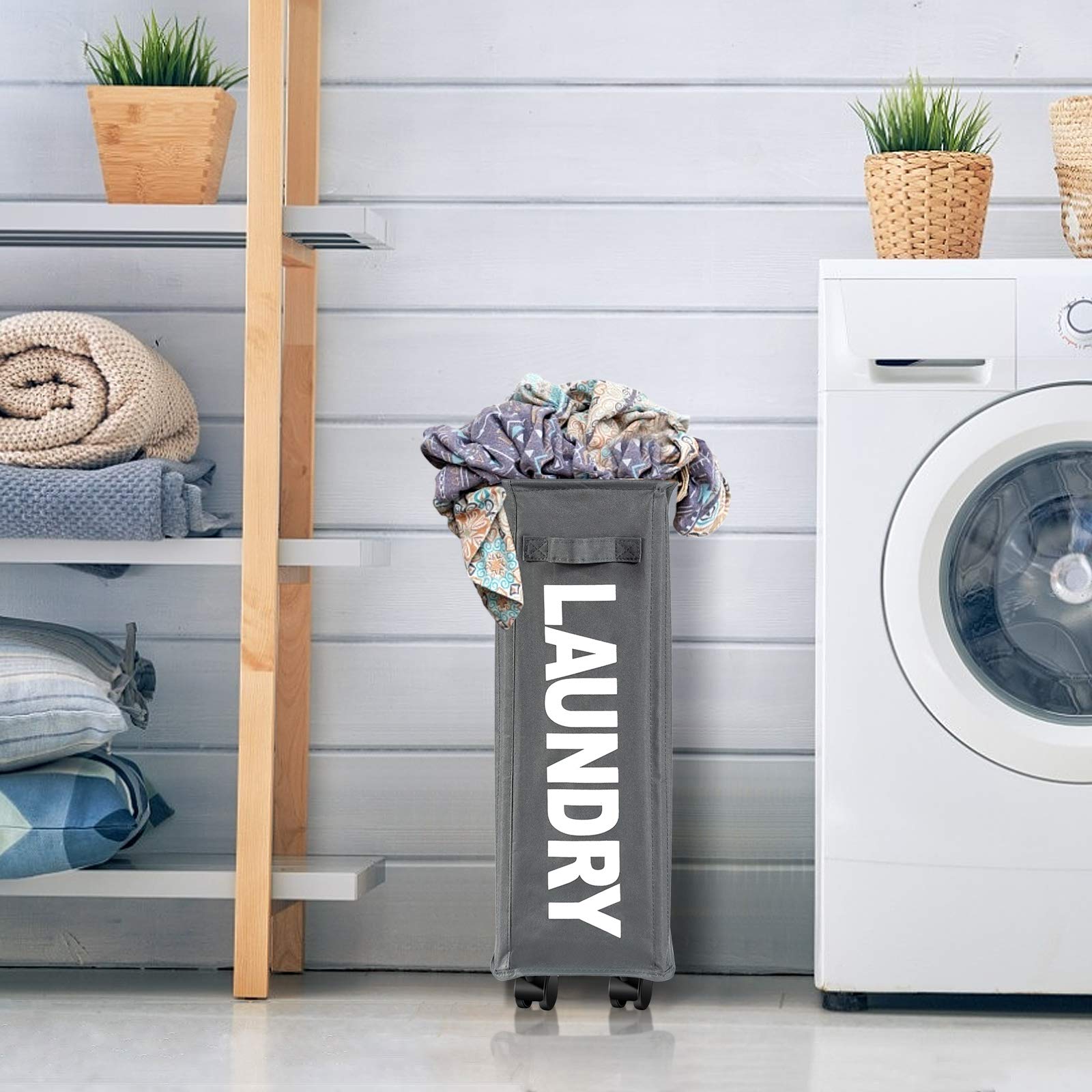Giantex Slim Laundry Hamper on Wheels, 10 Gal Rolling Laundry Basket for Bathroom Dorm Apartment