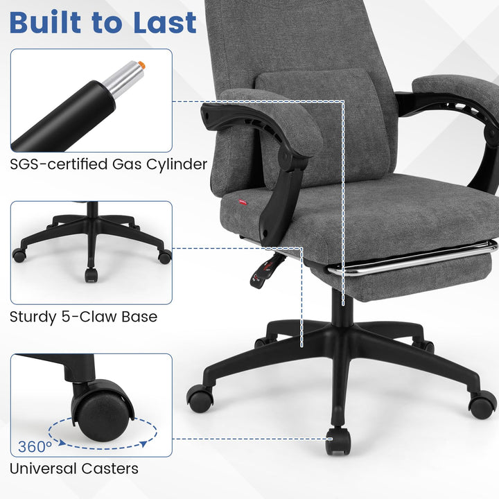 Giantex Reclining Office Chair Chenille Fabric Desk Chair with Padded Linkage Armrests