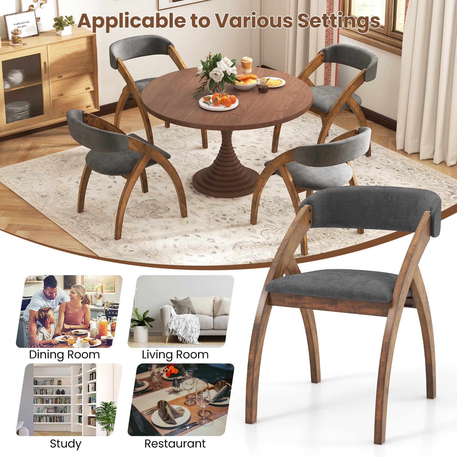 Giantex Wooden Dining Chairs, Upholstered Kitchen Chairs w/Arched Rubber Wood Legs