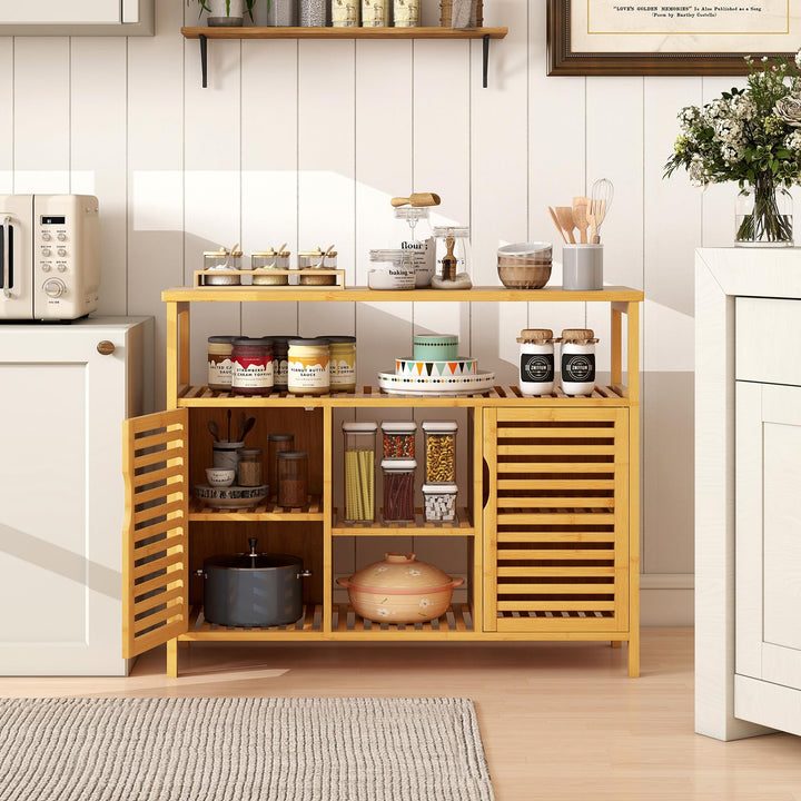 Giantex Bamboo Bathroom Storage Cabinet 2-Door Storage Organizer with Shelves