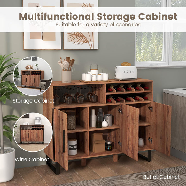 Giantex Wine Bar Cabinet, Buffet Sideboard with 3 Doors & Adjustable Shelves, Liquor Cabinet