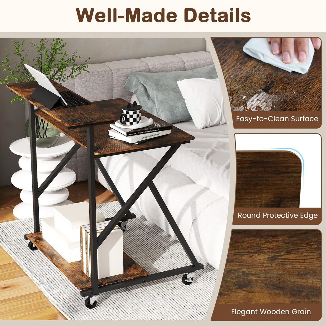 Giantex Rolling Small Desk with Storage | Compact Computer Desk for Small Spaces with Charging Station