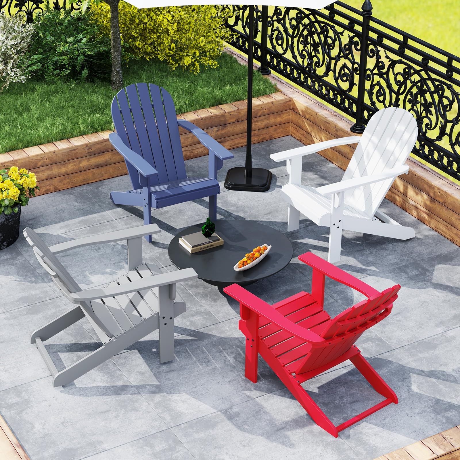 Giantex Acacia Wood Adirondack Chair Set of 1/2/4, Outdoor Fire Pit Chair with 105° Inclined Seat