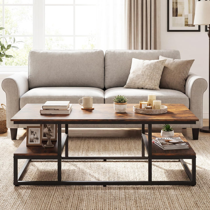 Giantex 43" Rectangular Modern Coffee Table with Storage &amp; Open Shelves