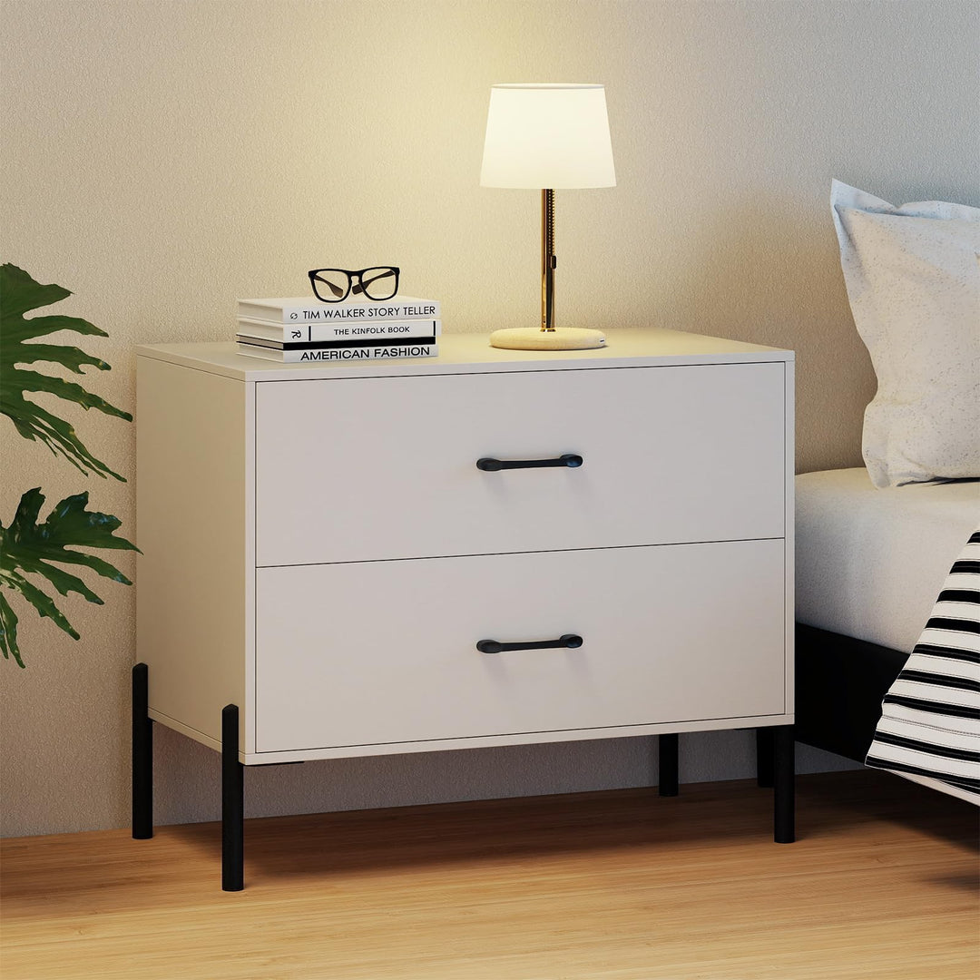 Giantex 2-Drawer Dresser Modern Wooden Nightstand with Metal Legs & Handles