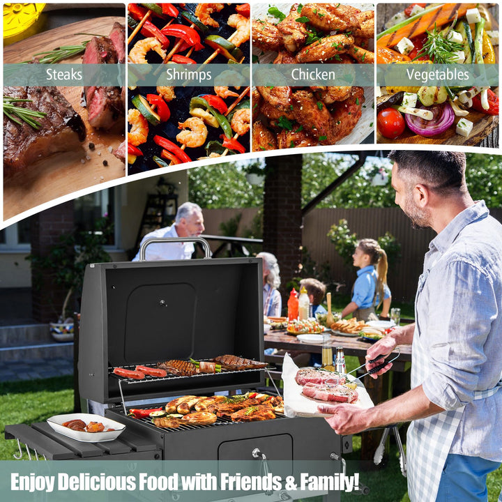 Giantex 24-Inch Charcoal Grill - 2 Foldable Side Tables, Bottom Storage Shelf, 8 Hooks, Adjustable Charcoal Tray