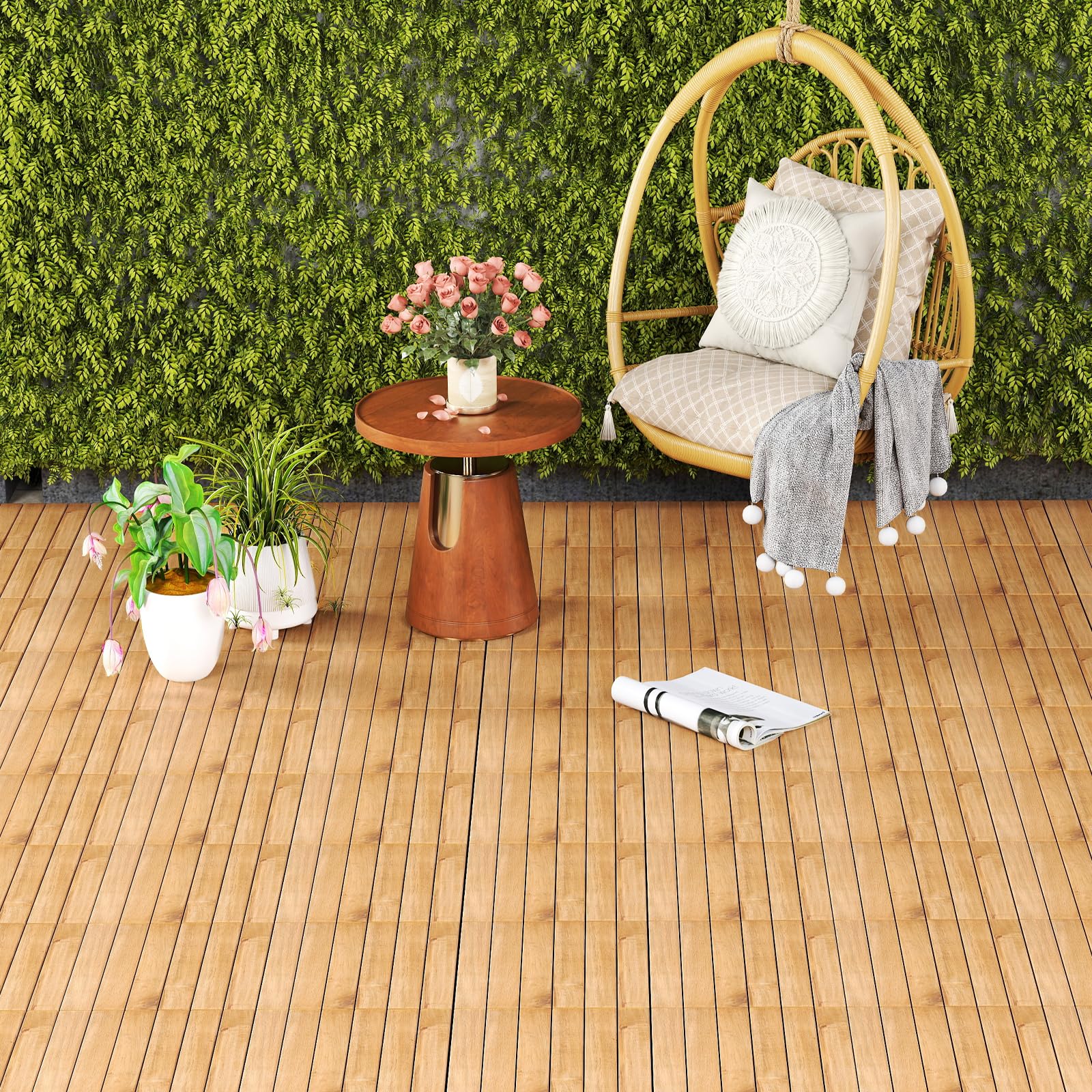 Giantex 30 PCS Acacia Wood Interlocking Patio Deck Tiles