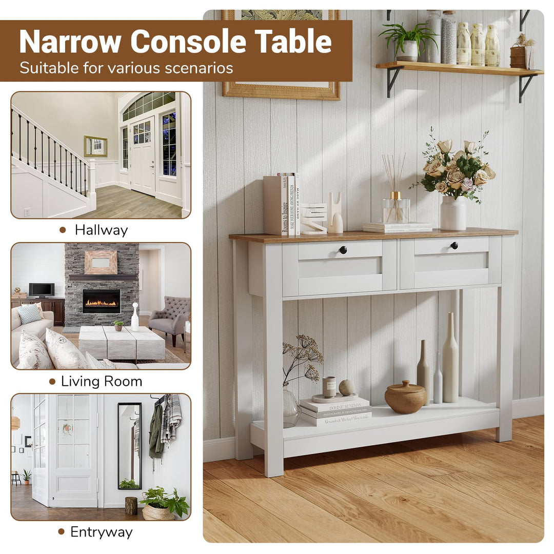 Giantex Farmhouse Console Table with 2 Drawers 42" Long Narrow Entryway Table