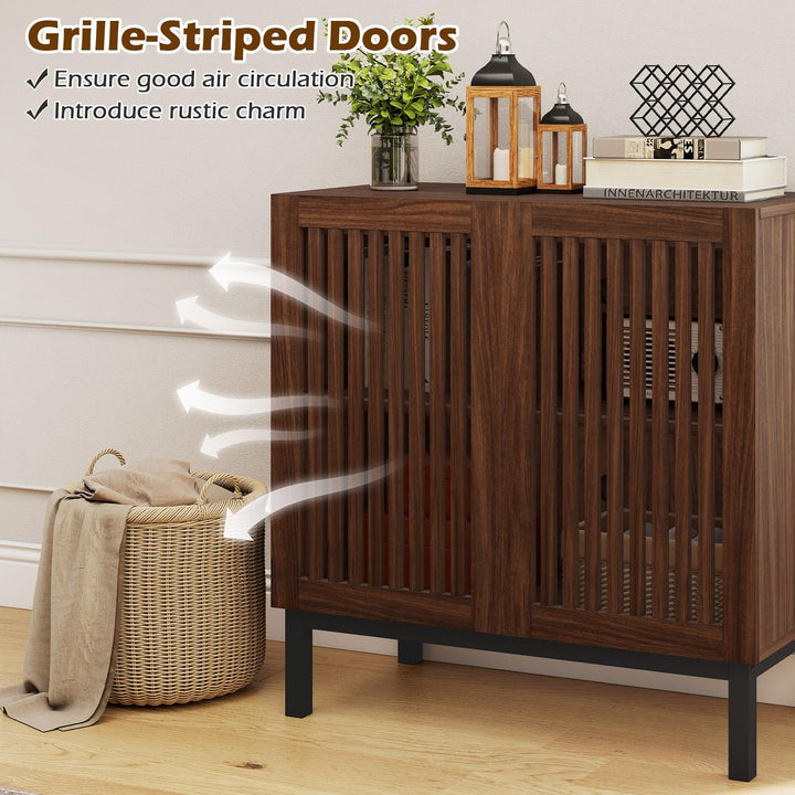 Giantex Sideboard Buffet Cabinet | 32" Farmhouse Coffee Bar with Slatted Doors