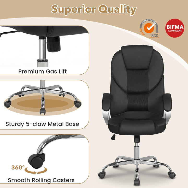 Giantex Leather Office Chair | Ergonomic Mesh Executive Chair with Padded Armrests &amp; Rocking Backrest