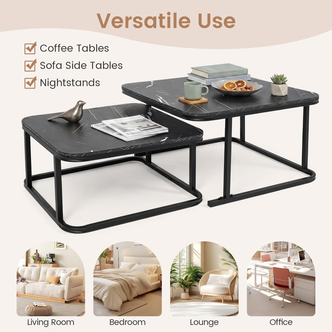 Giantex Nesting Coffee Table Set of 2 with Metal Frame