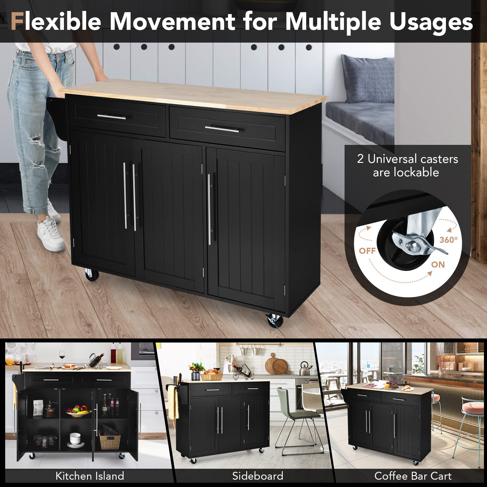 Giantex Kitchen Island Cart , 2 Drawers, 3 Door Cabinet