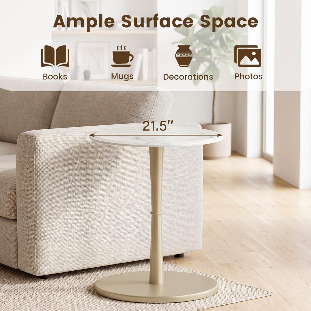 Giantex Round Marble Side Table w/Stone Finish &amp; Wooden Pedestal (1/2)