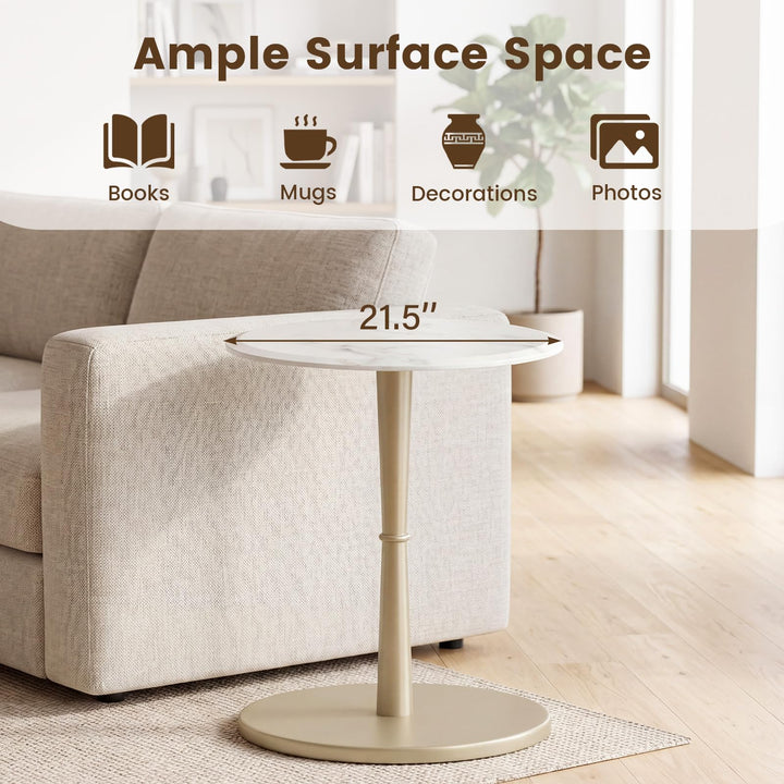 Giantex Round Marble Side Table w/Stone Finish &amp; Wooden Pedestal (1/2)