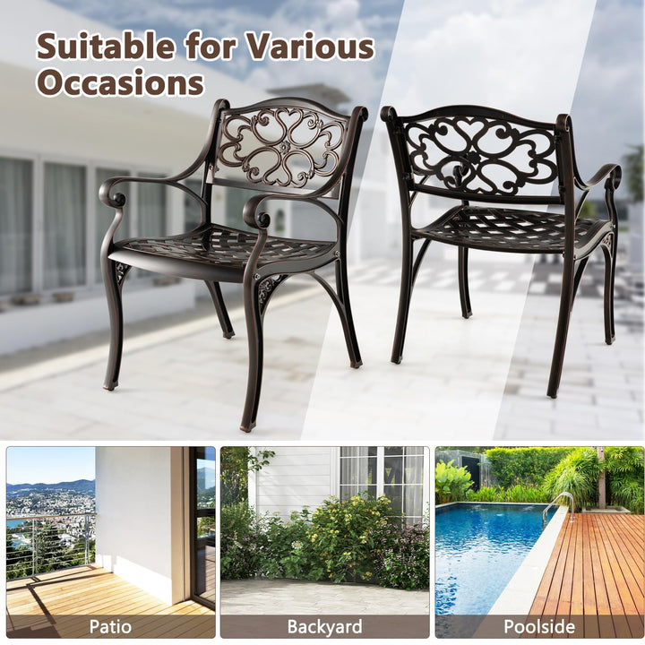 Giantex Cast Aluminum Patio Chairs Set of 2, All Weather Outdoor Dining Chairs w/Armrests and Curved Seats
