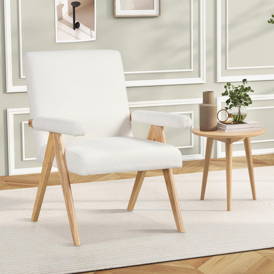 Giantex Mid-Century Modern Accent Chair, Sherpa Fabric Reading Chair with Padded Armrests