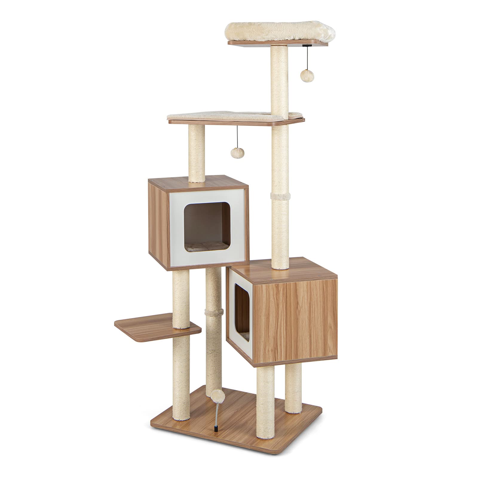 Giantex Multi-Layer Cat Tree, 64.5 inches Cat Tower with Natural Sisal Scratching Posts, 2 Condos, Padded Perch