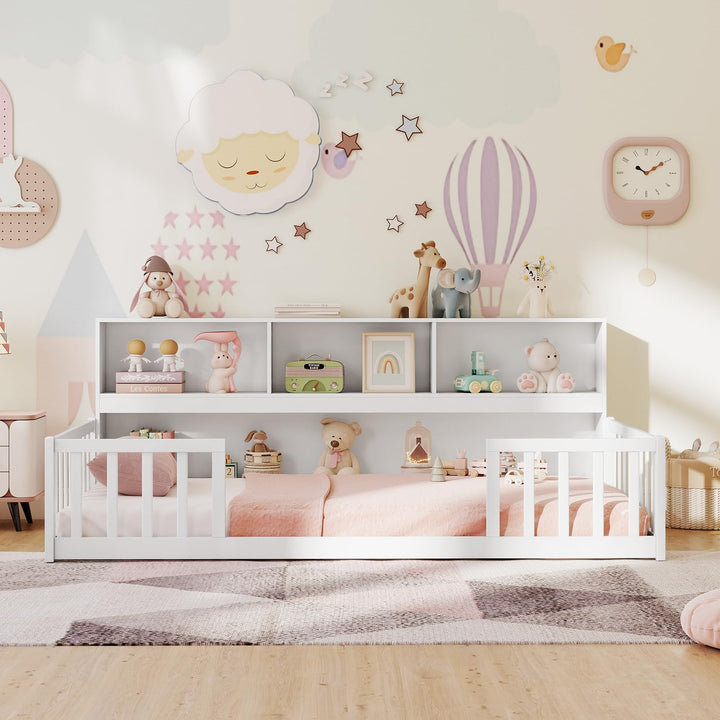Giantex Wooden Montessori Bed Frame with Bookcase