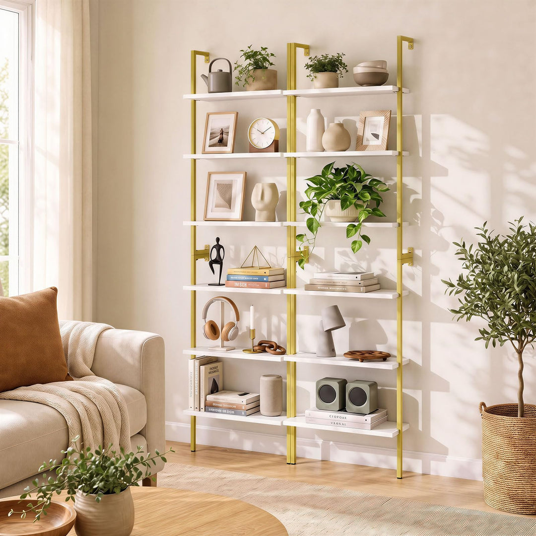 GIANTEX Ladder Shelf | 6-Tier Wall Mounted Bookshelf with Metal Frame (1/2)