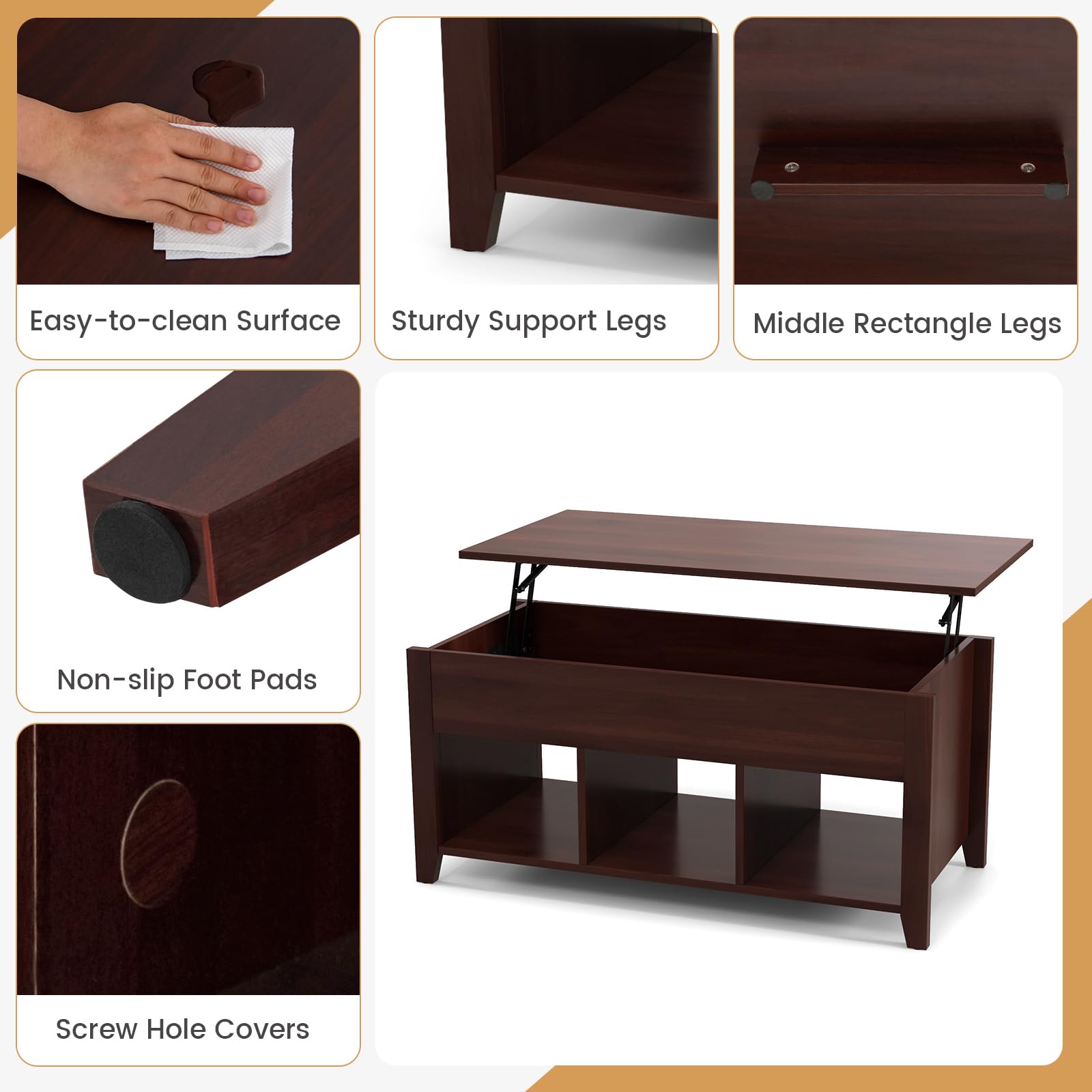 Giantex Lift Top Coffee Table - Rectangular Wooden Table w/Hidden Compartment & Open Storage Shelves