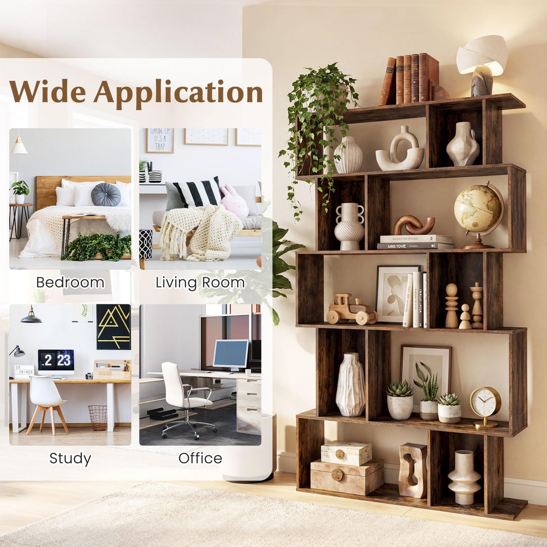 Giantex Geometric Bookshelf 5-Tier Bookcase with Open Shelves and Closed-back Cubes