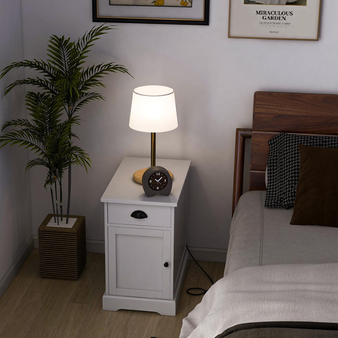 Giantex End Table with Charging Station Set of 2, Flip Top Side Table with USB Ports and Outlets, White