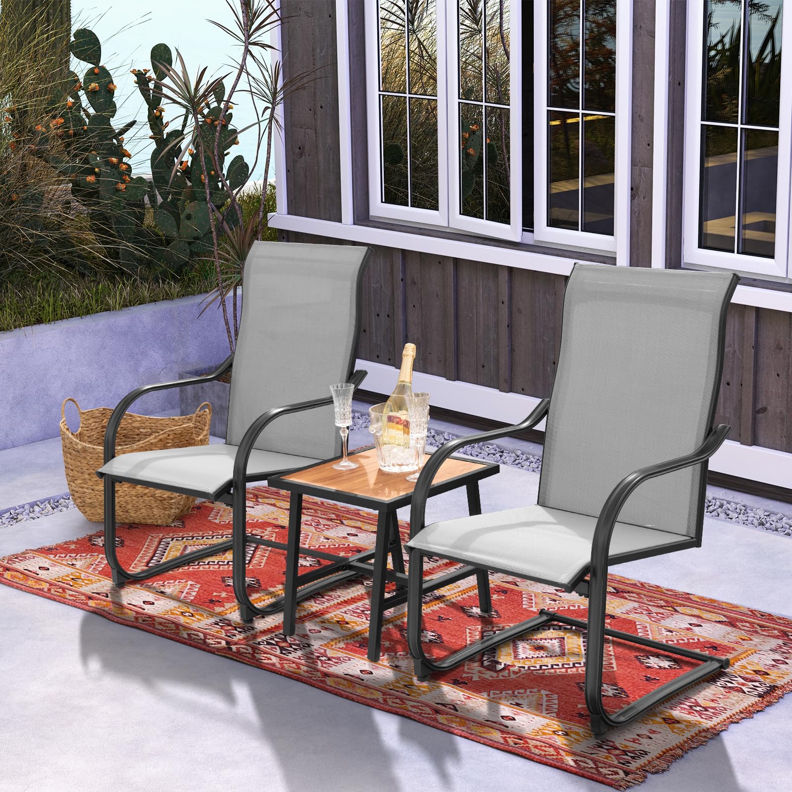 Giantex Patio Chairs, High Back Outdoor Chairs w/Sled Base, All Weather Fabric