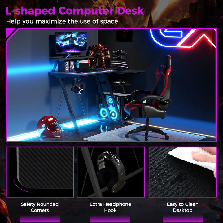 Giantex 39” L-Shaped Computer Desk with Power Outlets