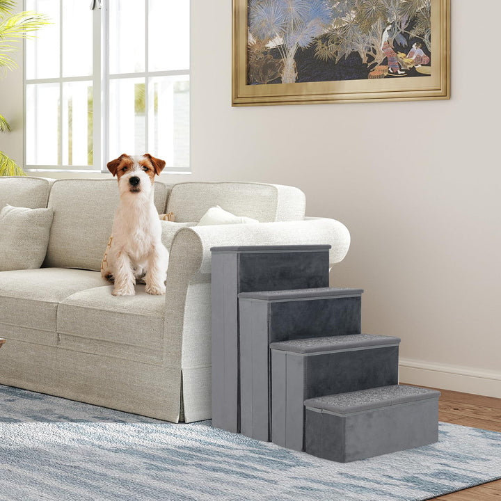 Giantex Dog Stairs with Storage 23" H Folding 4 Step Pet Stairs for Small and Medium Dogs