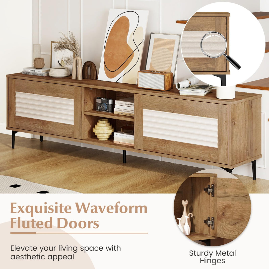 Giantex Mid Century Modern TV Stand for 55-65 Inch TV Waveform Fluted Entertainment Center