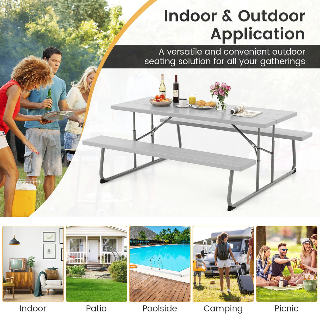 Giantex Folding Picnic Table - 6 FT Outdoor Table Bench Set for 8 Persons w/All-Weather HDPE Tabletop