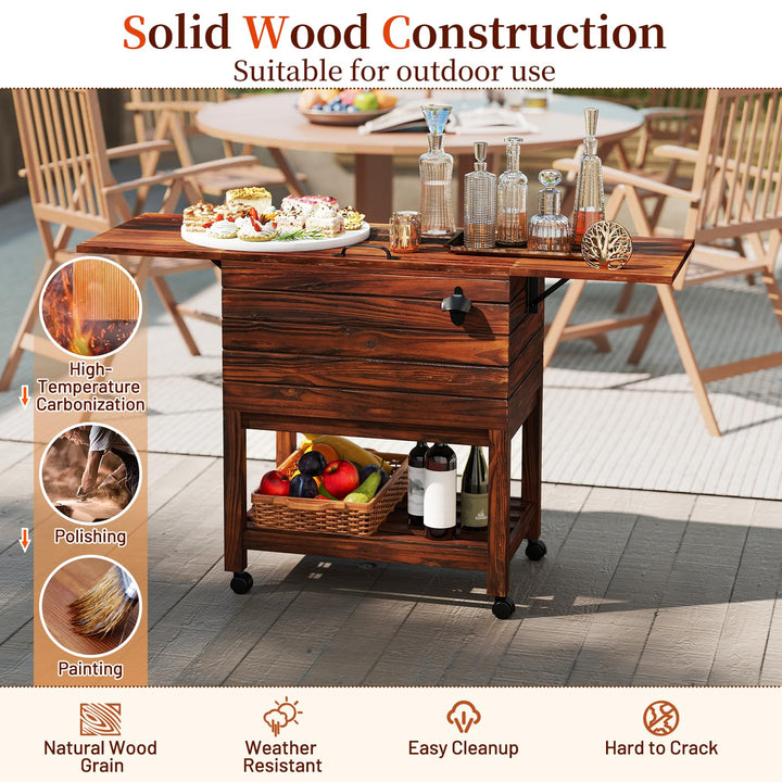 Giantex 54QT Wooden Patio Cooler Cart with Wheels