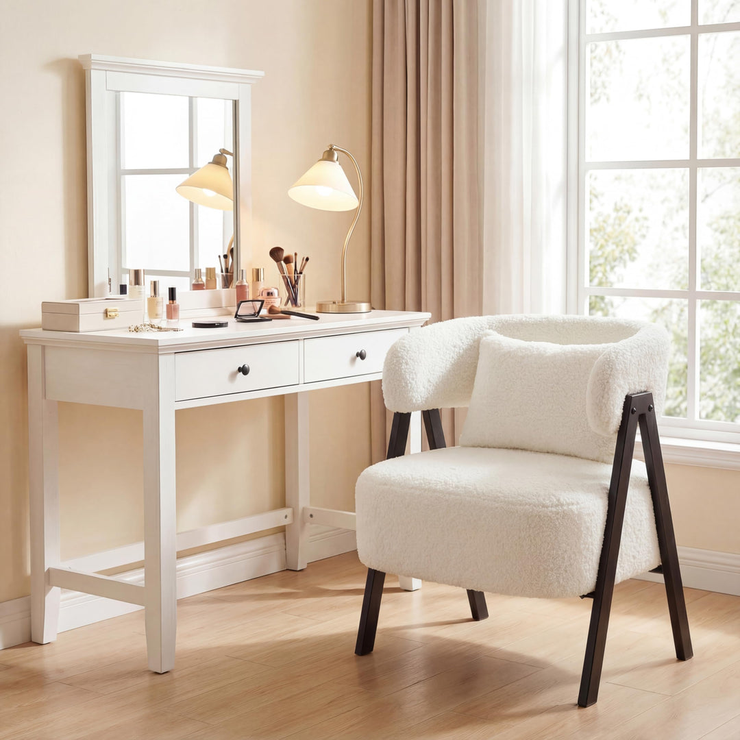 Giantex Barrel Accent Chair Faux Rabbit Fur Upholstered Armchair