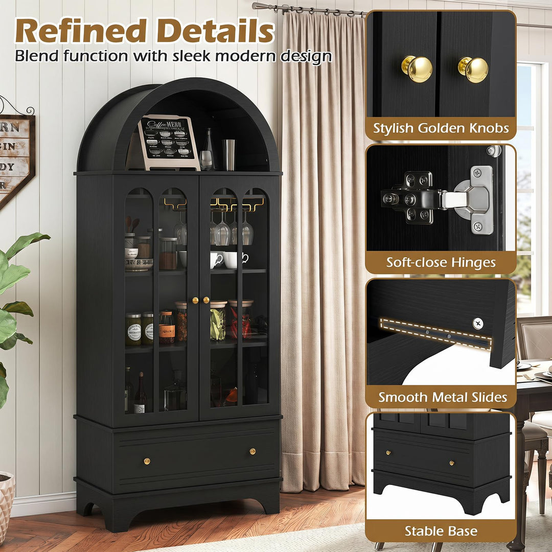 Giantex 71.5" Arched Cabinet w/Tempered Glass Doors