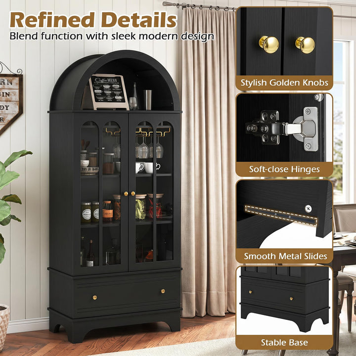 Giantex 71.5" Arched Cabinet w/Tempered Glass Doors