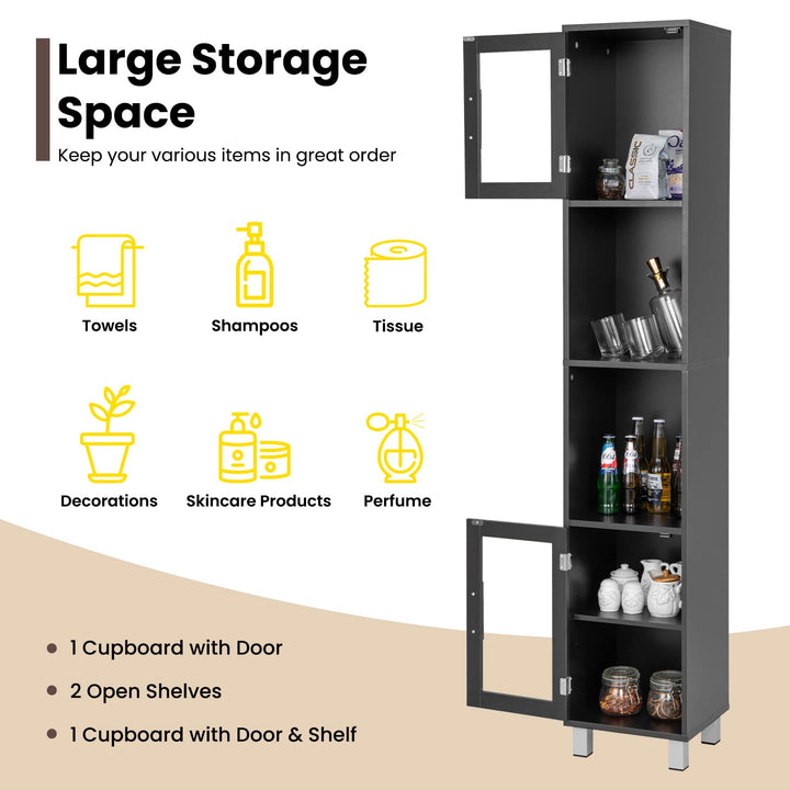 Tall Bathroom Cabinet, Home Bedroom Living Room Wood Linen Storage Cabinet Free Standing