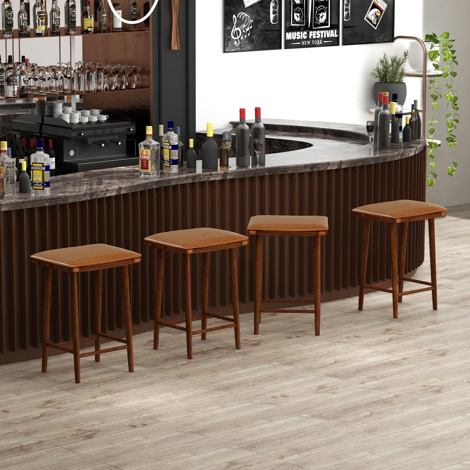 Giantex Bar Stools Set of 4, Wooden Backless Barstools for Kitchen Island
