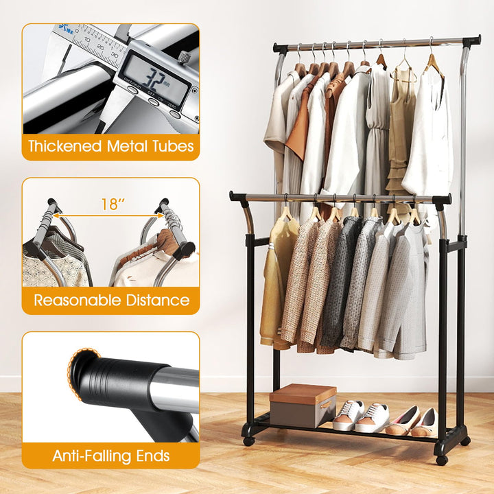 Giantex Double Rod Clothing Rack with Adjustable Height & Wheels
